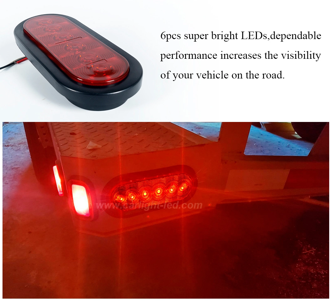 6" LED Waterproof Oval Red Trailer Lights Rear Stop Turn Signal Parking Tail Brake Lights for Boat Trailer Truck RV