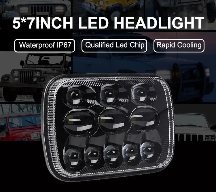 Truck Lighting Work 6600K 44W Square 5X7 Inch H4 LED Headlights