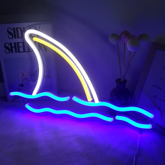 Enseigne au néon de requin de couleur bleue Real Neon Signs Shark Tail Fish Lights